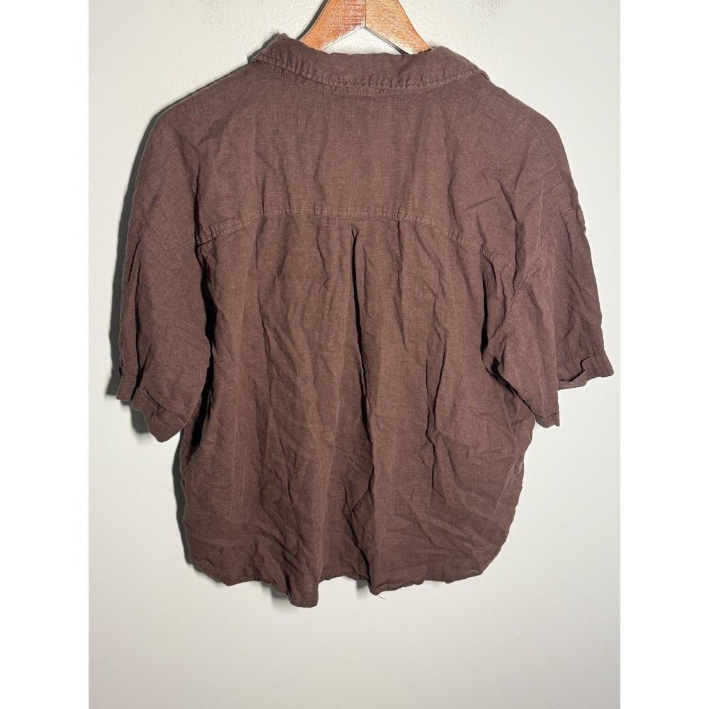 KUT from the Kloth Brown Linen Blend Button Down Shirt Boxy Short Sleeve - Picture 2 of 3